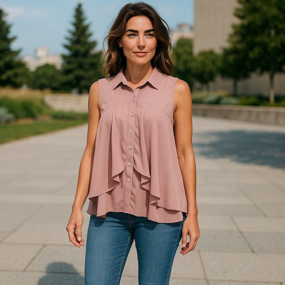PAPAYA // Pink Ruffles // Sleeveless Sheer Summer Top